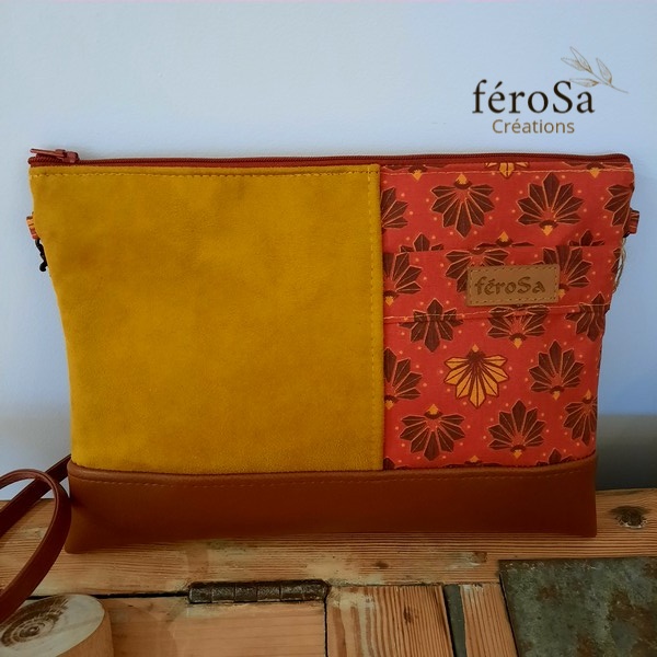 Pochette Amelie marron et jaune moutarde - Frais de port inclus – Image 2
