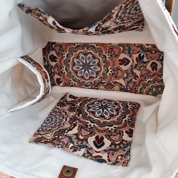 Sac cabas en toile de jute et tissus jacquard – Image 4