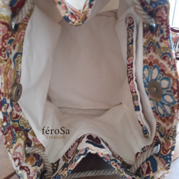 Sac sceau en cuir, toile de jute et jacquard – Image 3