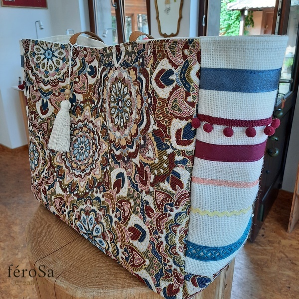 Sac cabas en toile de jute et tissus jacquard – Image 3