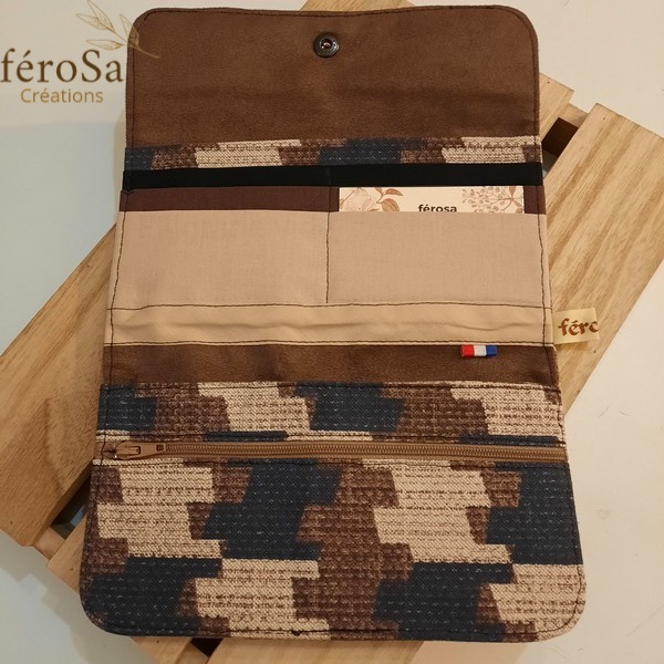 Portefeuille marron, noir  et beige