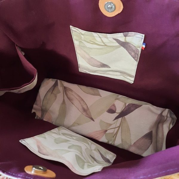 Sac cabas feuilles en toile de jute prune – Image 4