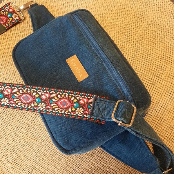 Sac banane en jeans bleu et sangle bohème – Image 2