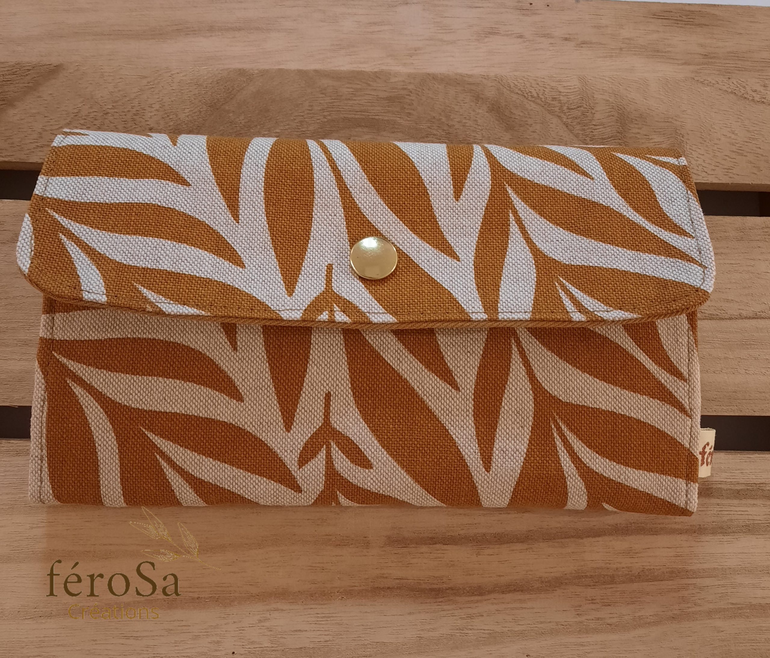 Portefeuille femme ocre et beige
