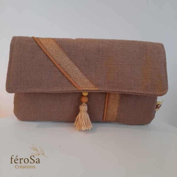 Pochette bohème en lin beige - Frais de port inclus