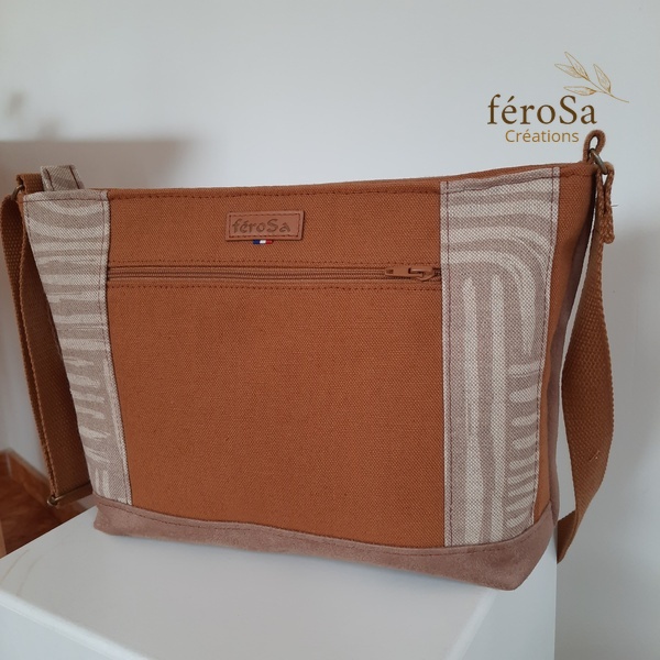 Sac bandoulière beige et marron – Image 2