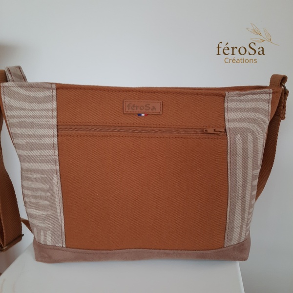 Sac bandoulière beige et marron – Image 3