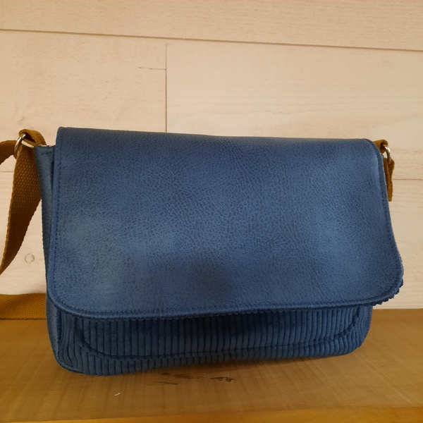 Sac bandoulière ''Aurore'' en velours bleu – Image 2