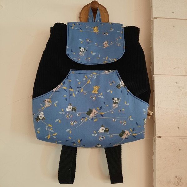 Sac à dos enfant en velours noir - Petit panda