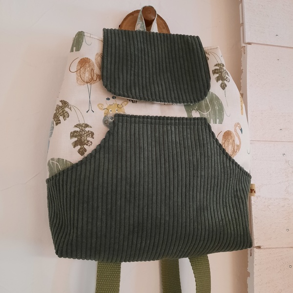 Sac à dos enfant en velours vert kaki