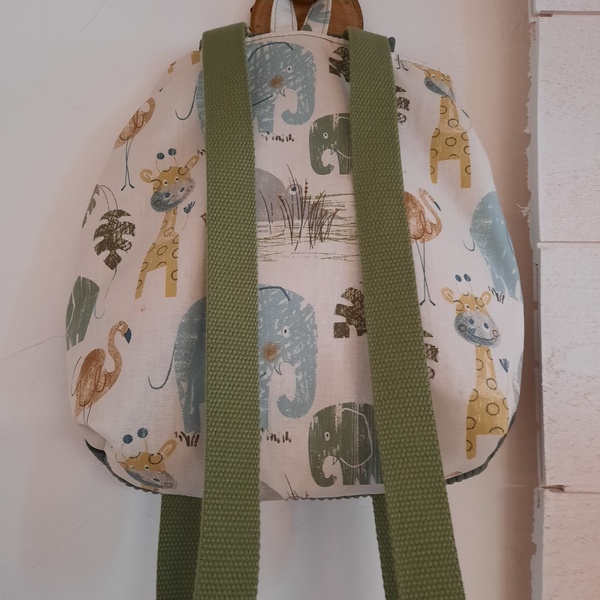 Sac à dos enfant en velours vert kaki – Image 2