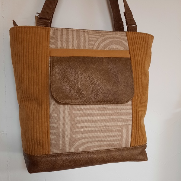 Sac cabas marron et velours ocre
