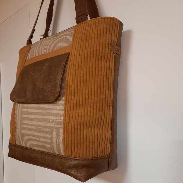 Sac cabas marron et velours ocre – Image 2