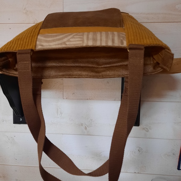 Sac cabas marron et velours ocre – Image 4