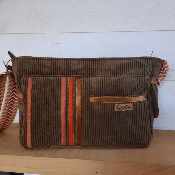 Sac bandoulière en velours marron